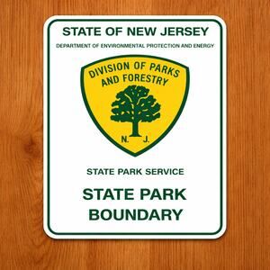 New Jersey State Park Boundary Line Sign Department Environment Protection DNR